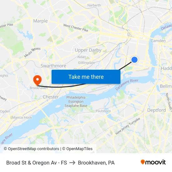 Broad St & Oregon Av - FS to Brookhaven, PA map
