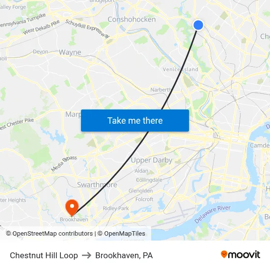 Chestnut Hill Loop to Brookhaven, PA map