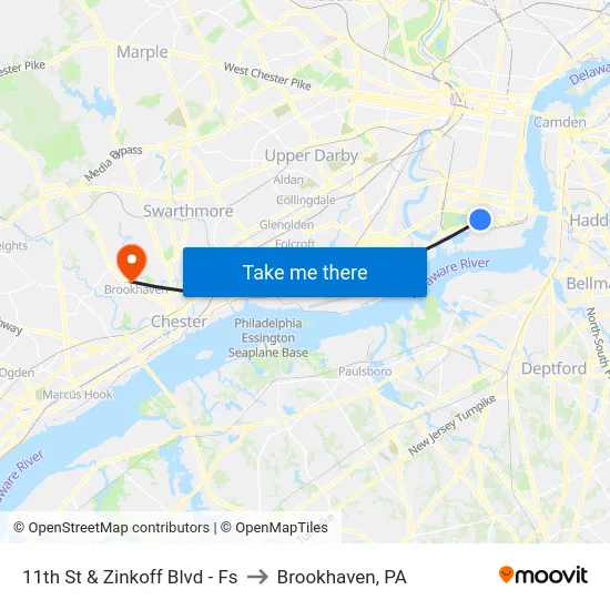 11th St & Zinkoff Blvd - Fs to Brookhaven, PA map