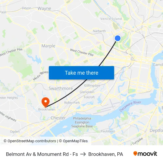 Belmont Av & Monument Rd - Fs to Brookhaven, PA map