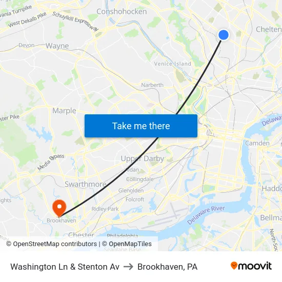 Washington Ln & Stenton Av to Brookhaven, PA map