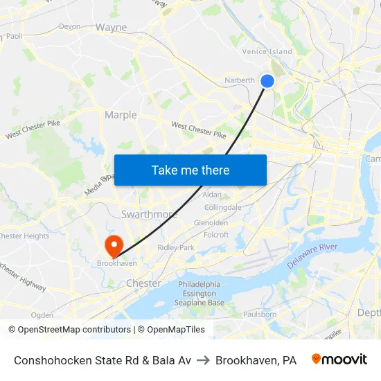 Conshohocken State Rd & Bala Av to Brookhaven, PA map