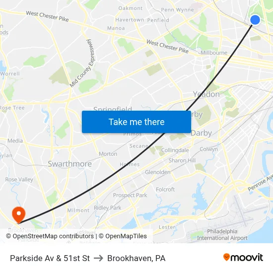 Parkside Av & 51st St to Brookhaven, PA map