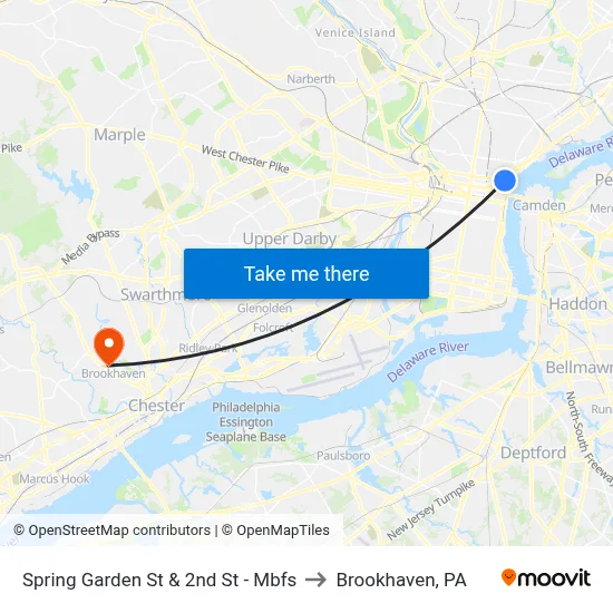 Spring Garden St & 2nd St - Mbfs to Brookhaven, PA map