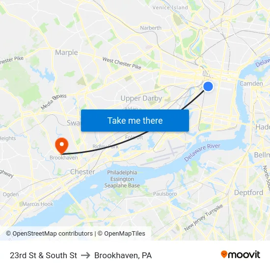 23rd St & South St to Brookhaven, PA map