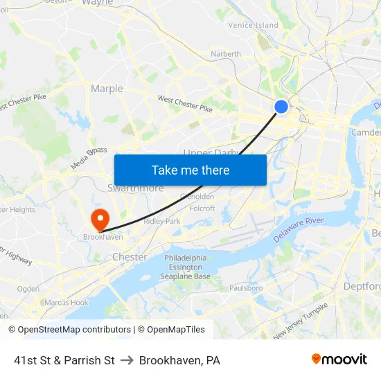 41st St & Parrish St to Brookhaven, PA map