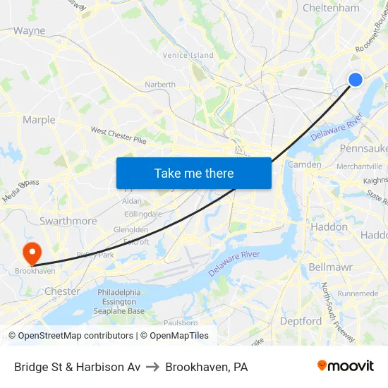 Bridge St & Harbison Av to Brookhaven, PA map
