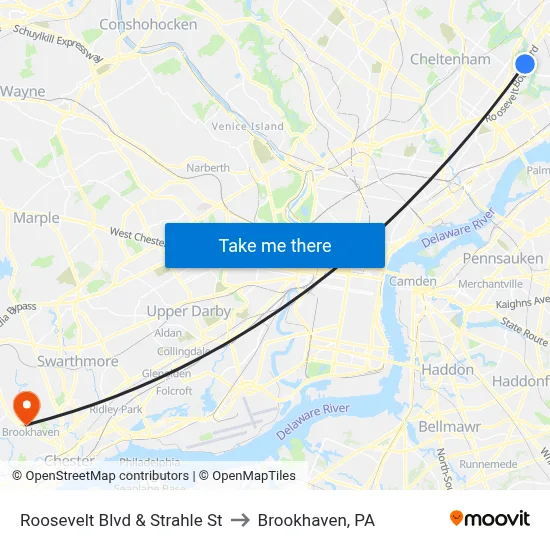 Roosevelt Blvd & Strahle St to Brookhaven, PA map