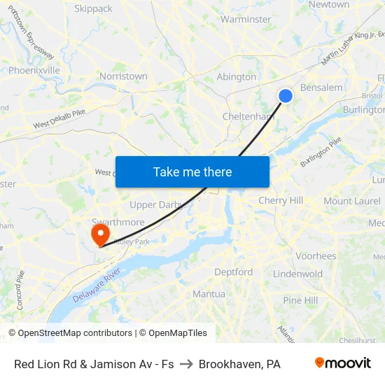 Red Lion Rd & Jamison Av - Fs to Brookhaven, PA map