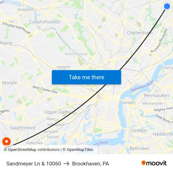 Sandmeyer Ln & 10060 to Brookhaven, PA map