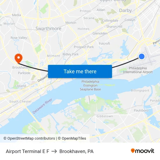 Airport Terminal E F to Brookhaven, PA map