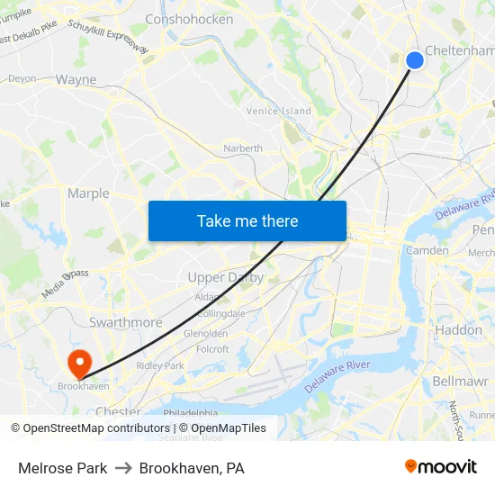 Melrose Park to Brookhaven, PA map