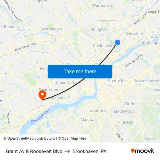 Grant Av & Roosevelt Blvd to Brookhaven, PA map