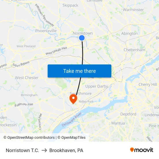 Norristown T.C. to Brookhaven, PA map