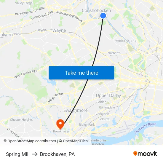 Spring Mill to Brookhaven, PA map