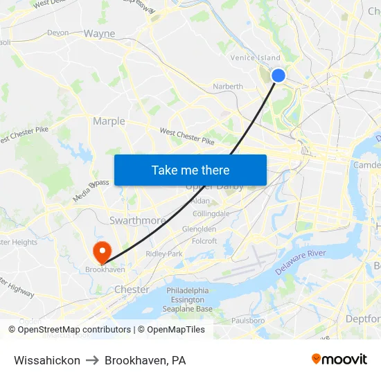 Wissahickon to Brookhaven, PA map