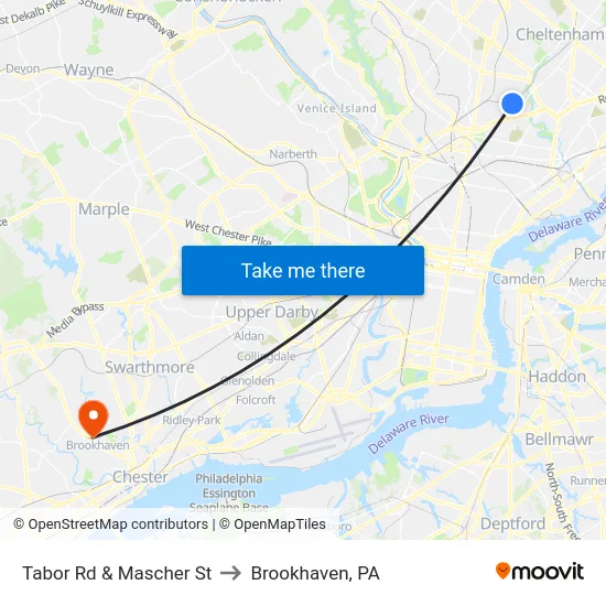 Tabor Rd & Mascher St to Brookhaven, PA map