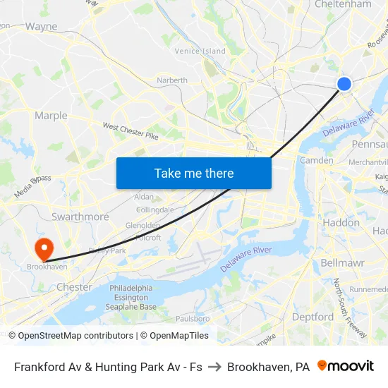 Frankford Av & Hunting Park Av - Fs to Brookhaven, PA map