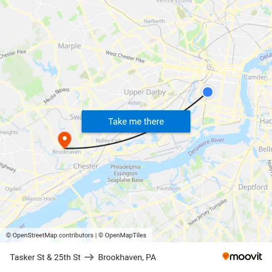 Tasker St & 25th St to Brookhaven, PA map