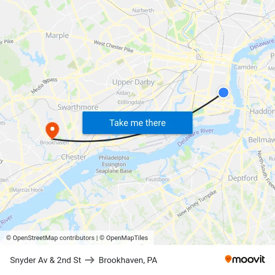 Snyder Av & 2nd St to Brookhaven, PA map