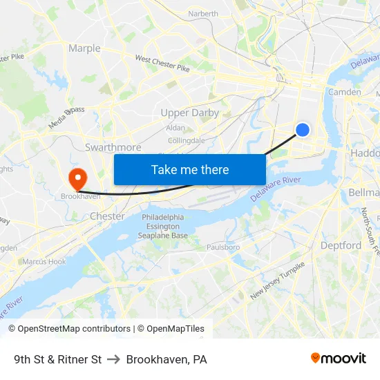 9th St & Ritner St to Brookhaven, PA map