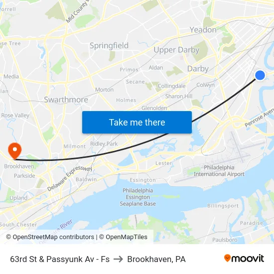 63rd St & Passyunk Av - Fs to Brookhaven, PA map