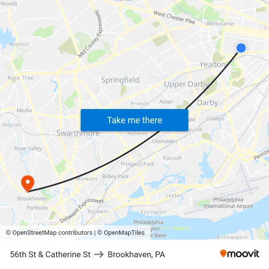 56th St & Catherine St to Brookhaven, PA map