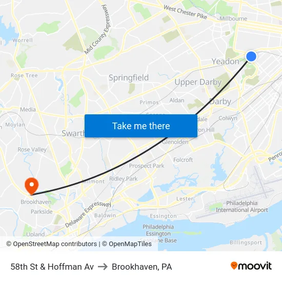 58th St & Hoffman Av to Brookhaven, PA map
