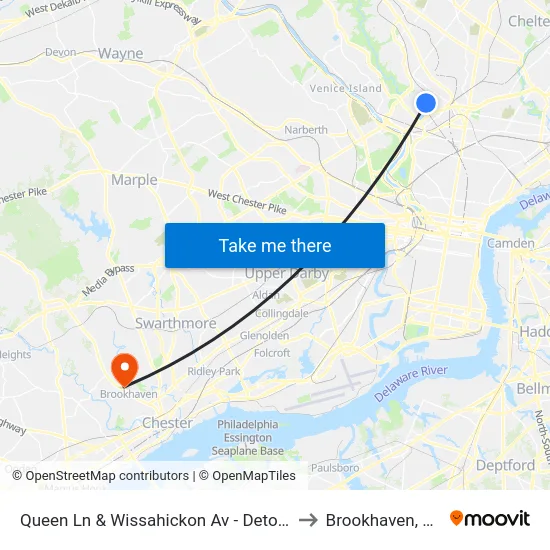 Queen Ln & Wissahickon Av - Detour to Brookhaven, PA map