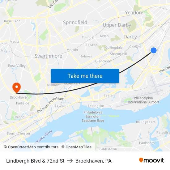 Lindbergh Blvd & 72nd St to Brookhaven, PA map