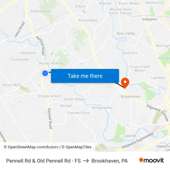 Pennell Rd & Old Pennell Rd - FS to Brookhaven, PA map