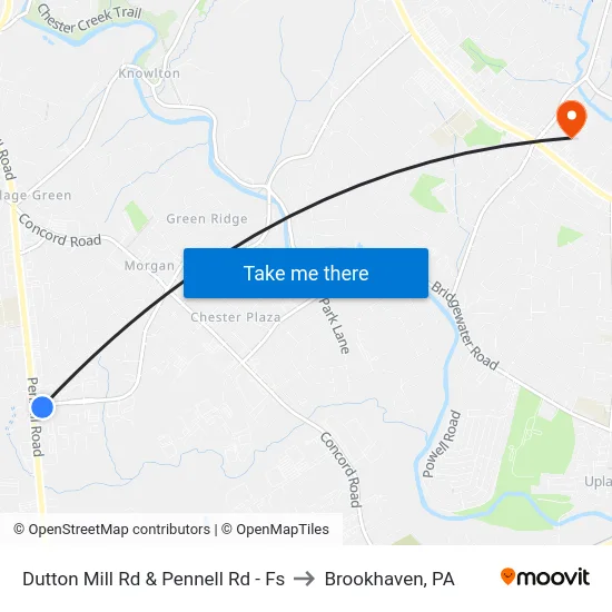 Dutton Mill Rd & Pennell Rd - Fs to Brookhaven, PA map