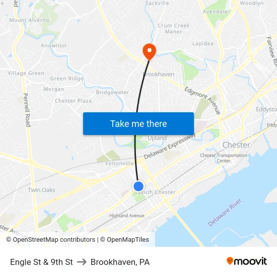 Engle St & 9th St to Brookhaven, PA map