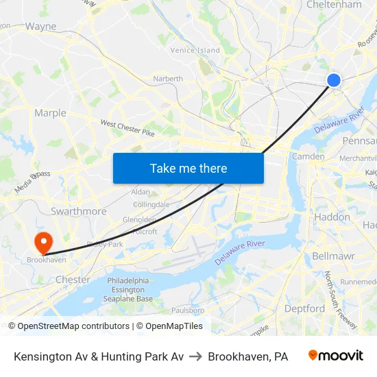 Kensington Av & Hunting Park Av to Brookhaven, PA map