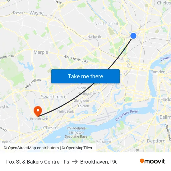 Fox St & Bakers Centre - Fs to Brookhaven, PA map