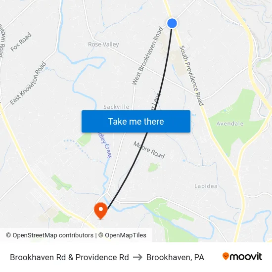 Brookhaven Rd & Providence Rd to Brookhaven, PA map