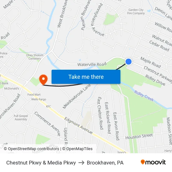 Chestnut Pkwy & Media Pkwy to Brookhaven, PA map