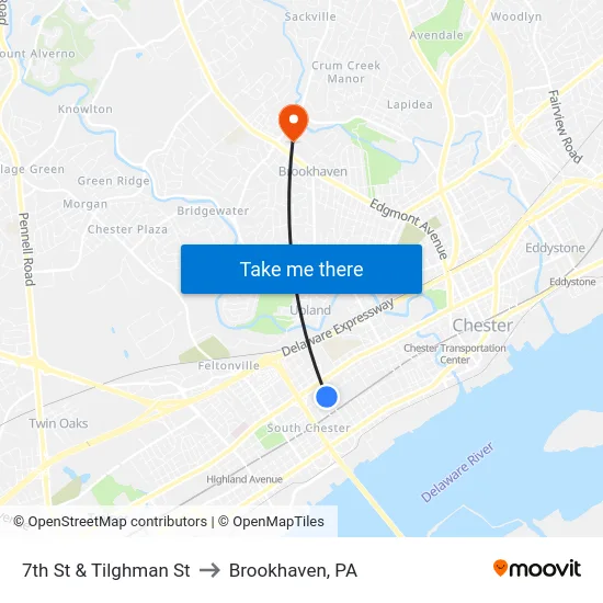 7th St & Tilghman St to Brookhaven, PA map
