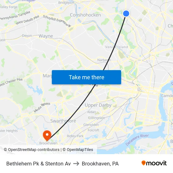Bethlehem Pk & Stenton Av to Brookhaven, PA map