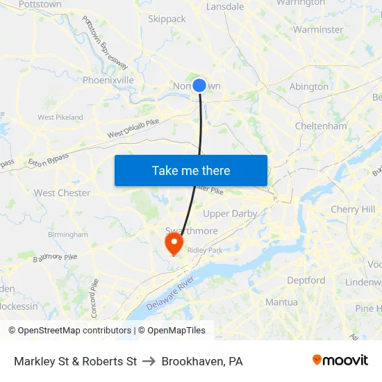 Markley St & Roberts St to Brookhaven, PA map