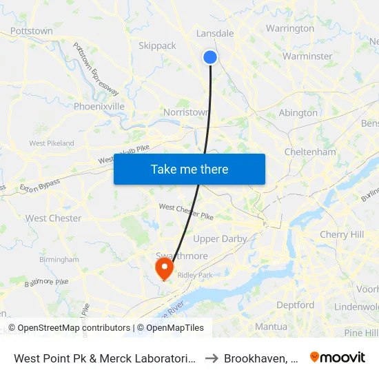 West Point Pk & Merck Laboratories to Brookhaven, PA map