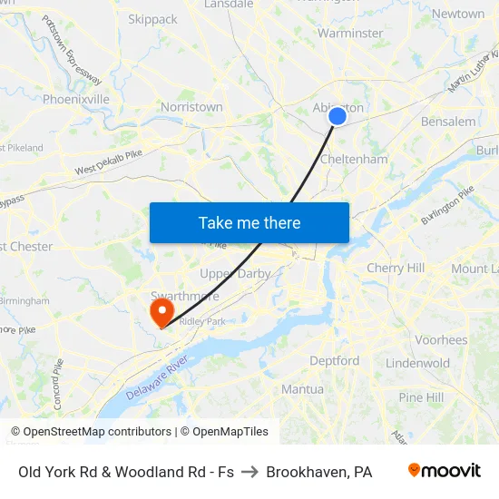 Old York Rd & Woodland Rd - Fs to Brookhaven, PA map