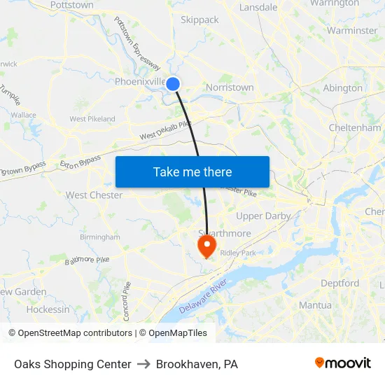 Oaks Shopping Center to Brookhaven, PA map