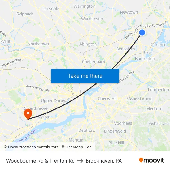 Woodbourne Rd & Trenton Rd to Brookhaven, PA map