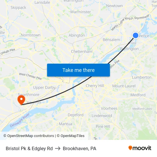 Bristol Pk & Edgley Rd to Brookhaven, PA map