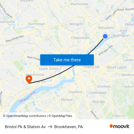 Bristol Pk & Station Av to Brookhaven, PA map