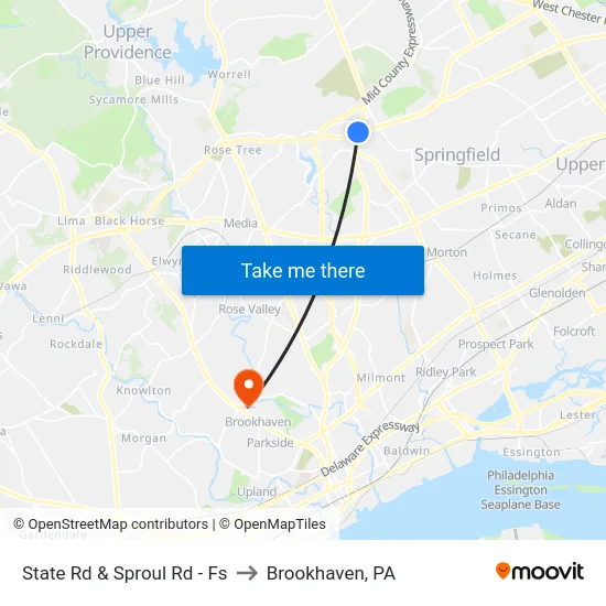 State Rd & Sproul Rd - Fs to Brookhaven, PA map