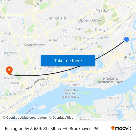 Essington Av & 68th St - Mbns to Brookhaven, PA map