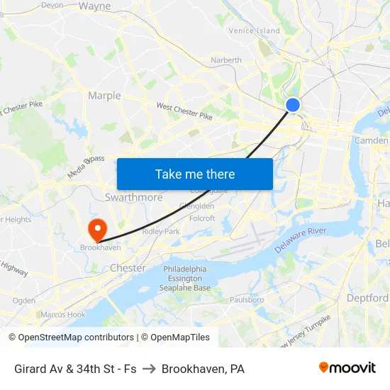 Girard Av & 34th St - Fs to Brookhaven, PA map