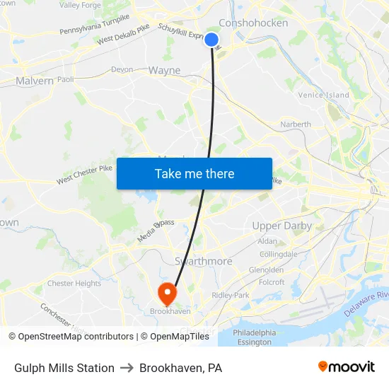Gulph Mills Station to Brookhaven, PA map